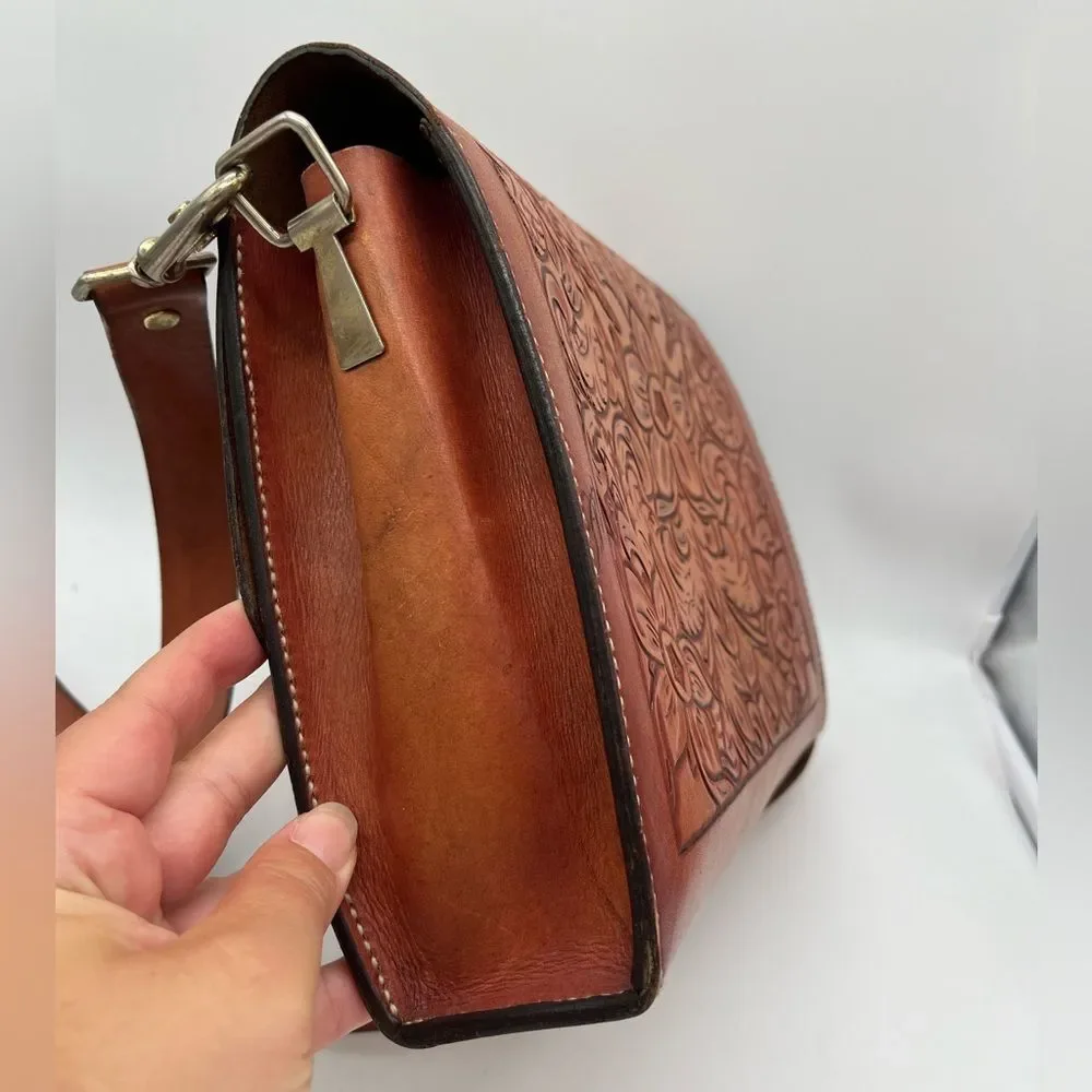 Vintage Tooled Leather Saddle Bag
